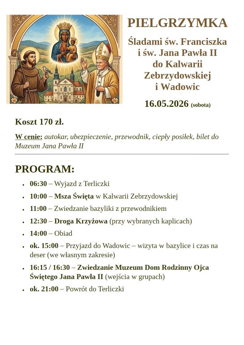 Pielgrzymka śladami św. Franciszka i św. Jana Pawła II